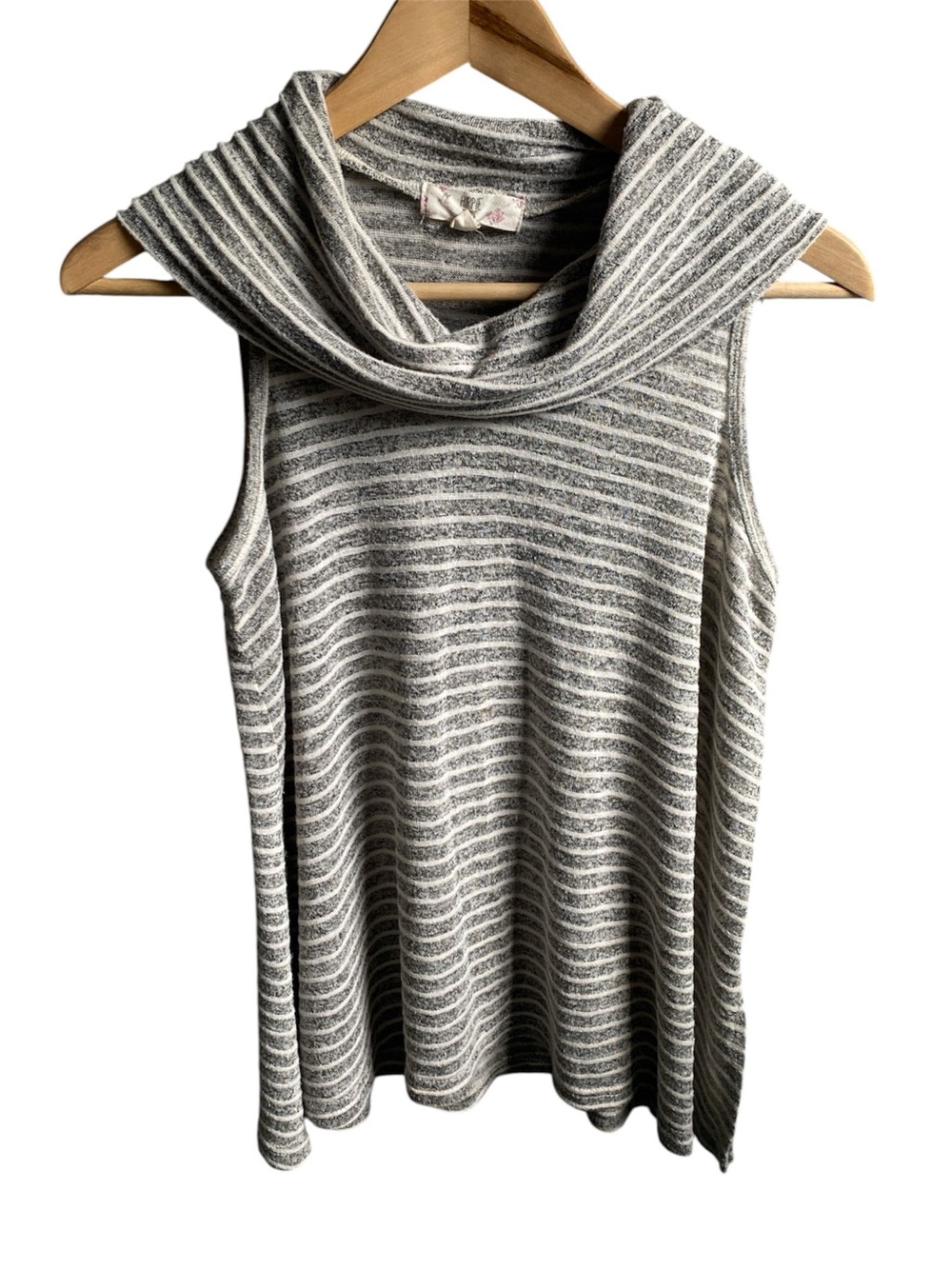 Hippie Rose Gray & White Striped Sleeveless Cowl Neck Top